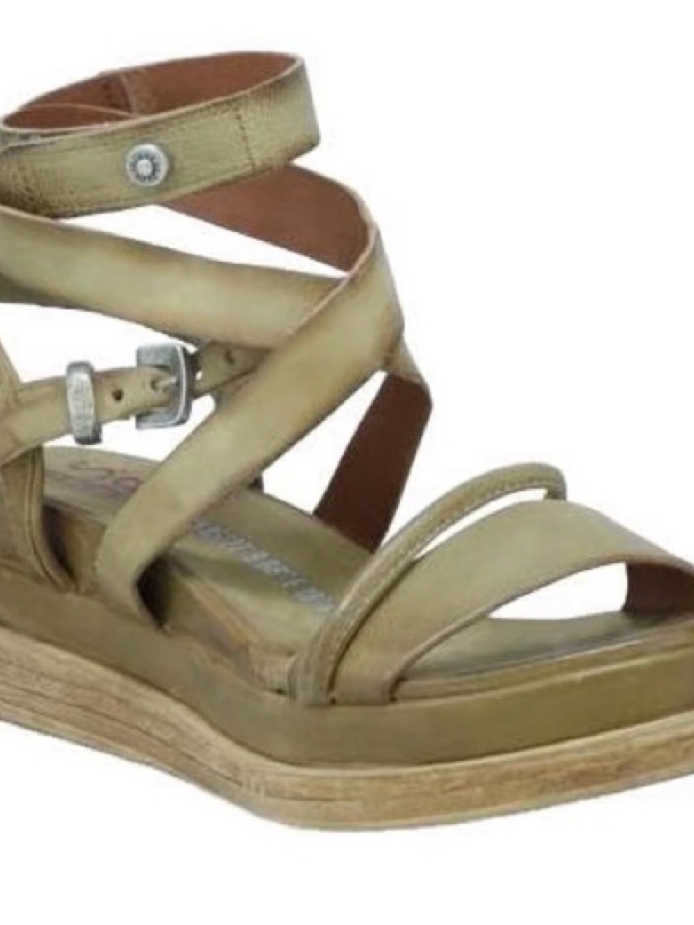 A.S.98 Olive Green Leather Wrap-Ankle Sandal